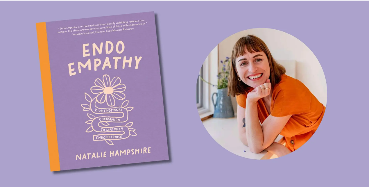 Endo Empathy book beside a portrait of author Natalie Hampshire