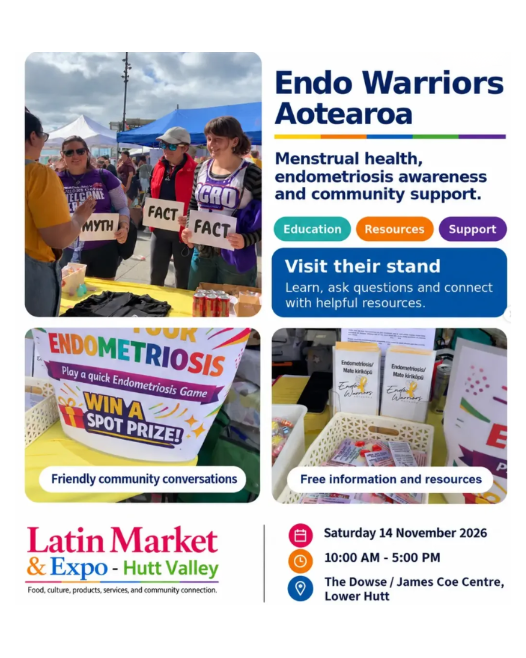 Endo Warriors Aotearoa community stand at the Latin Market & Expo – Hutt Valley