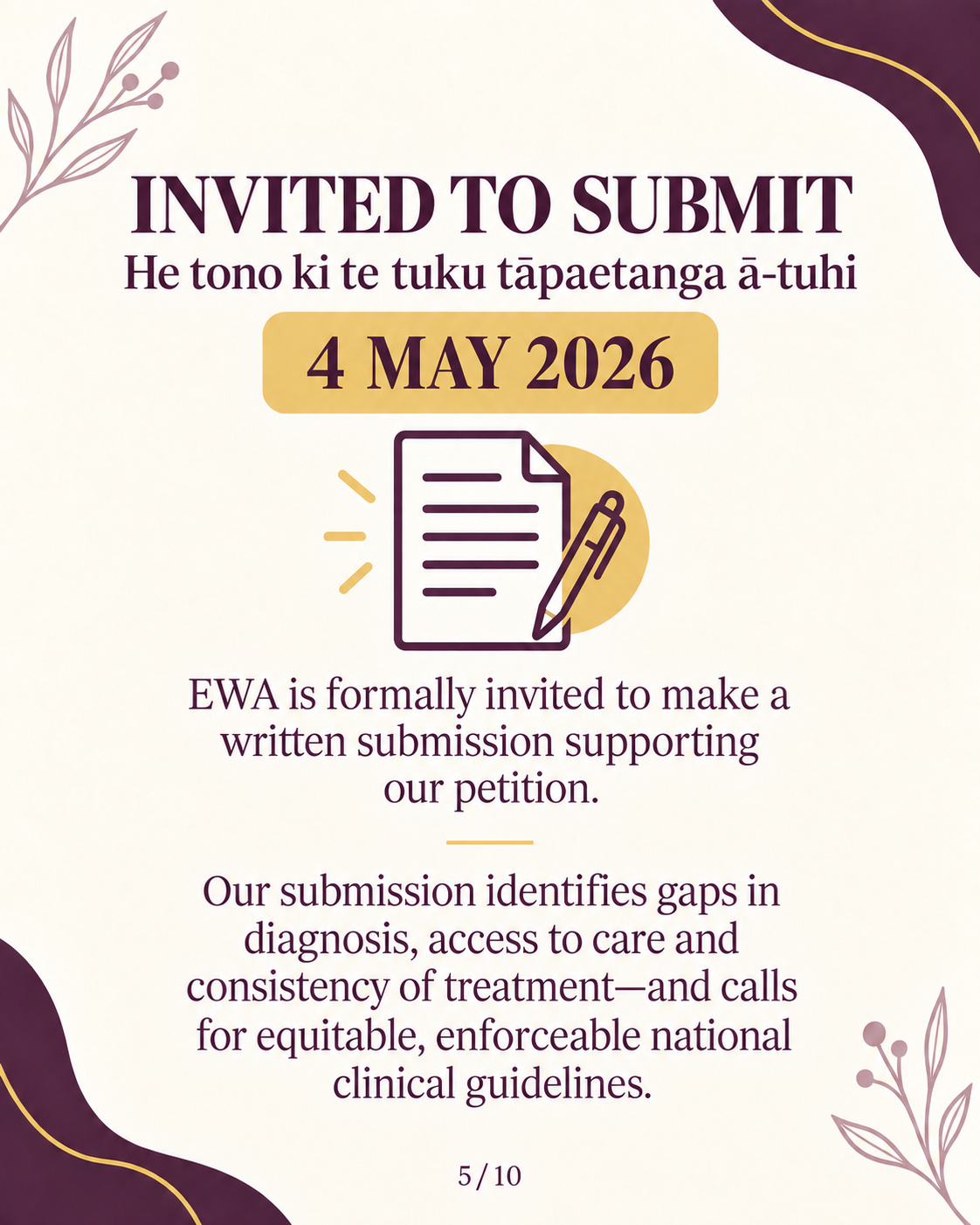 EWA invited to make a written submission.