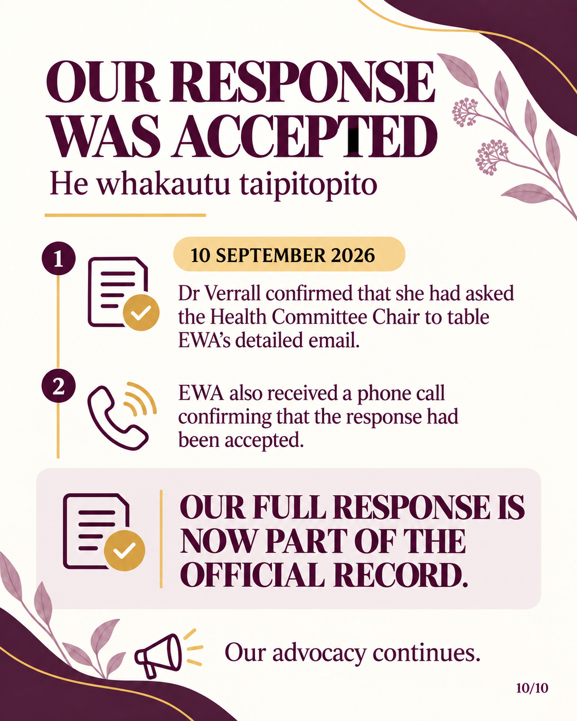 EWA’s detailed response was accepted into the official record.